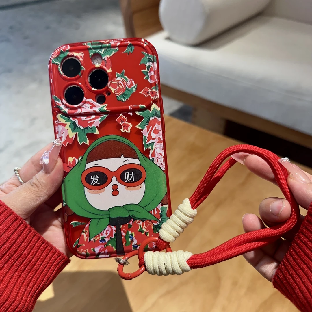 新款气泡镜子东北花棉袄iPhone15手机壳iPhone14promax13苹果壳