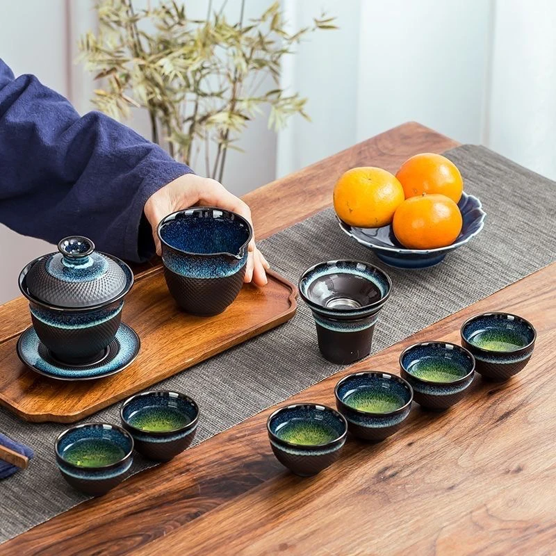 （无礼盒）星辰大海窑变天目釉跳刀精美茶具套装家用客厅泡茶