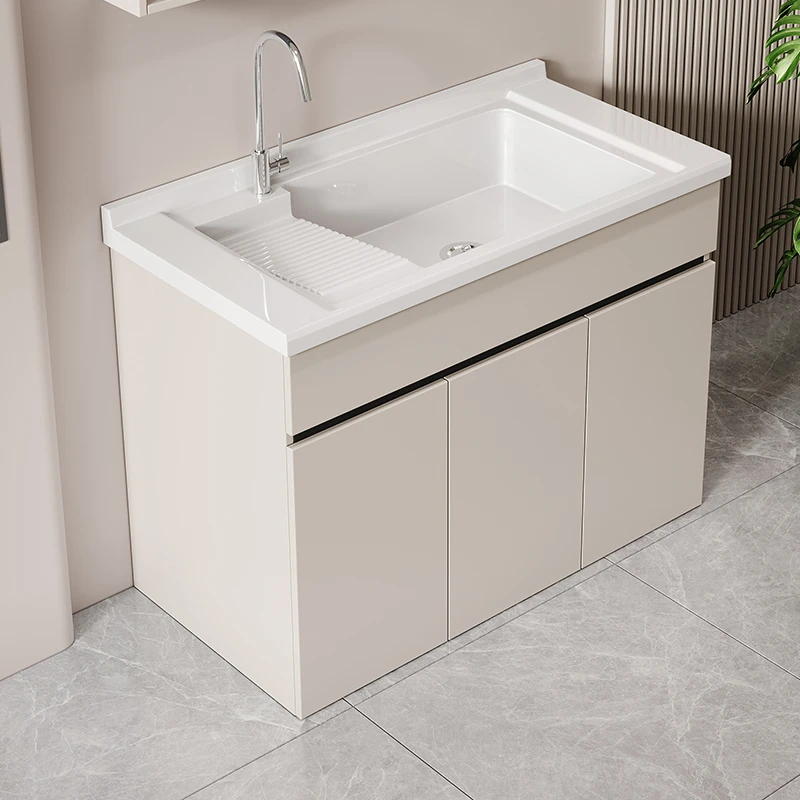 工厂加厚18MM蜂窝铝芯板防潮洗衣柜定制带搓衣板一体盆全柜设计