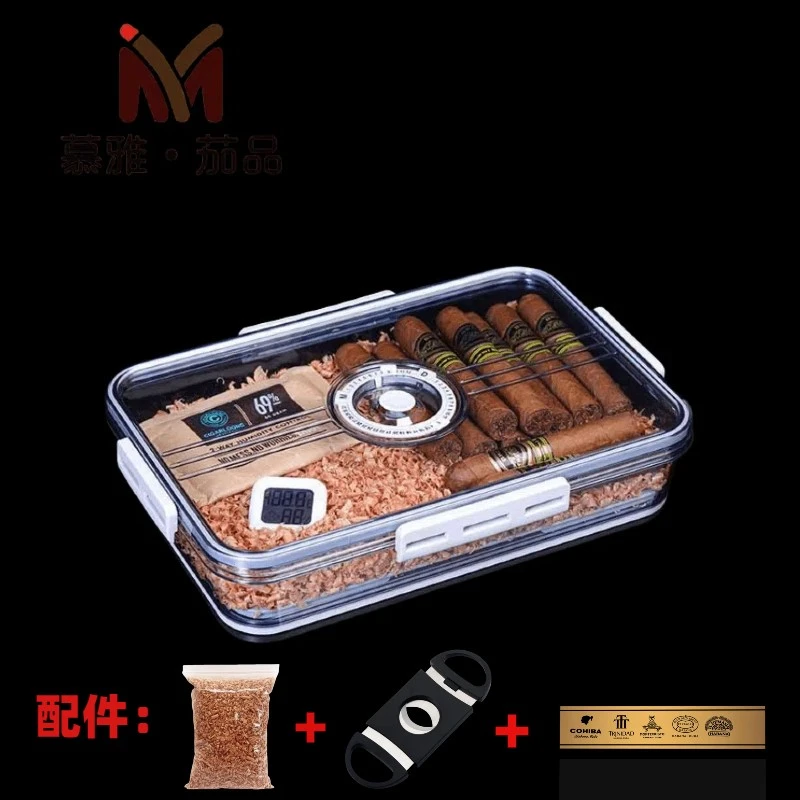 古巴雪茄保湿盒透明密封防潮保湿雪松木醇养带透气孔乐扣雪茄盒