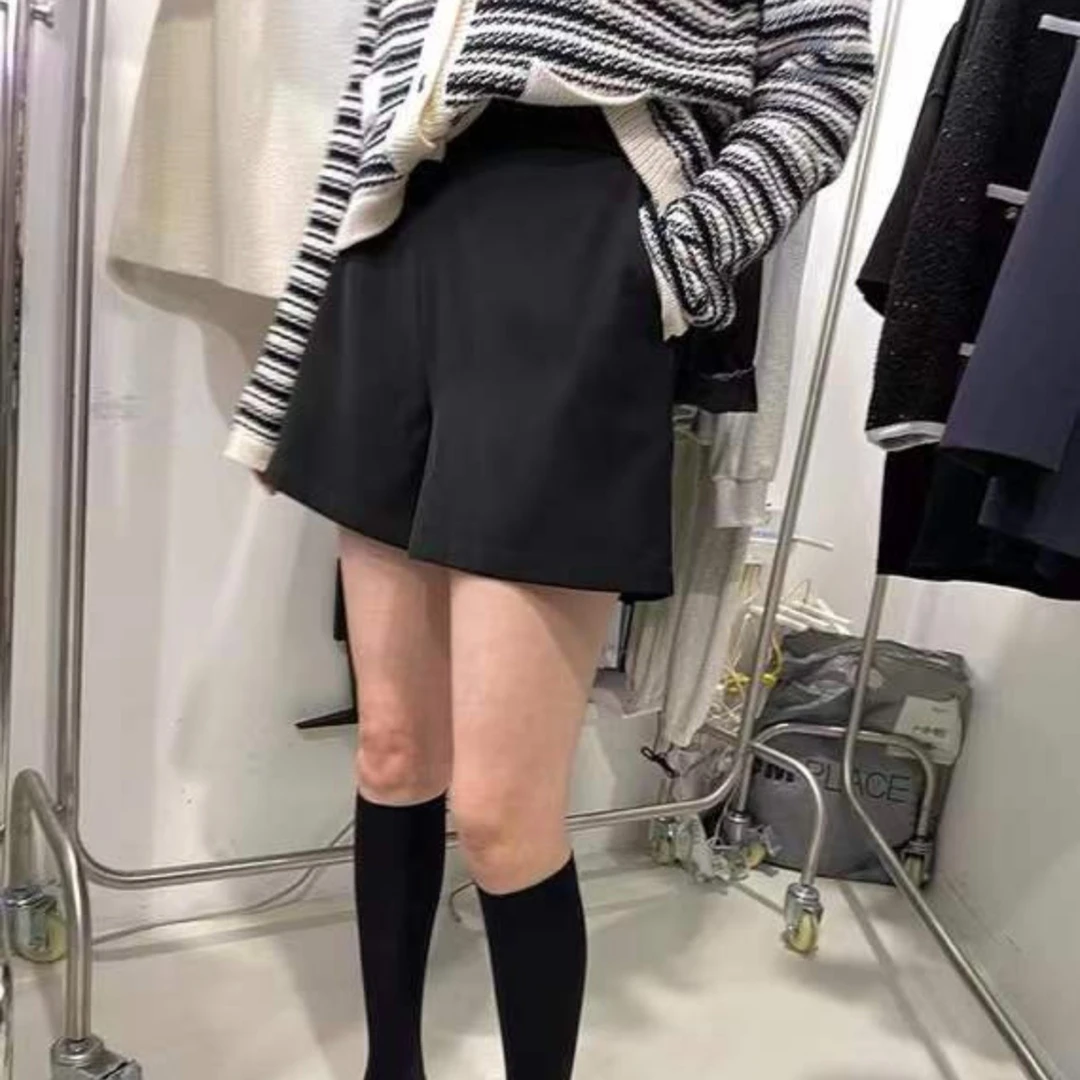 widelia夏季韩版女士显瘦松紧腰休闲百搭阔腿短裤7063