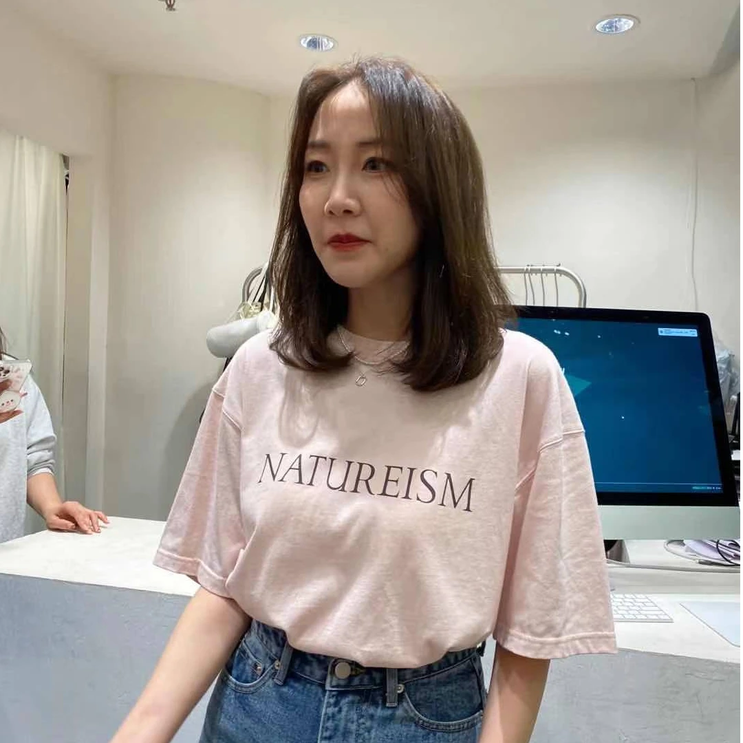 widelia韩版圆领宽松夏季粉色字母时尚短袖7352