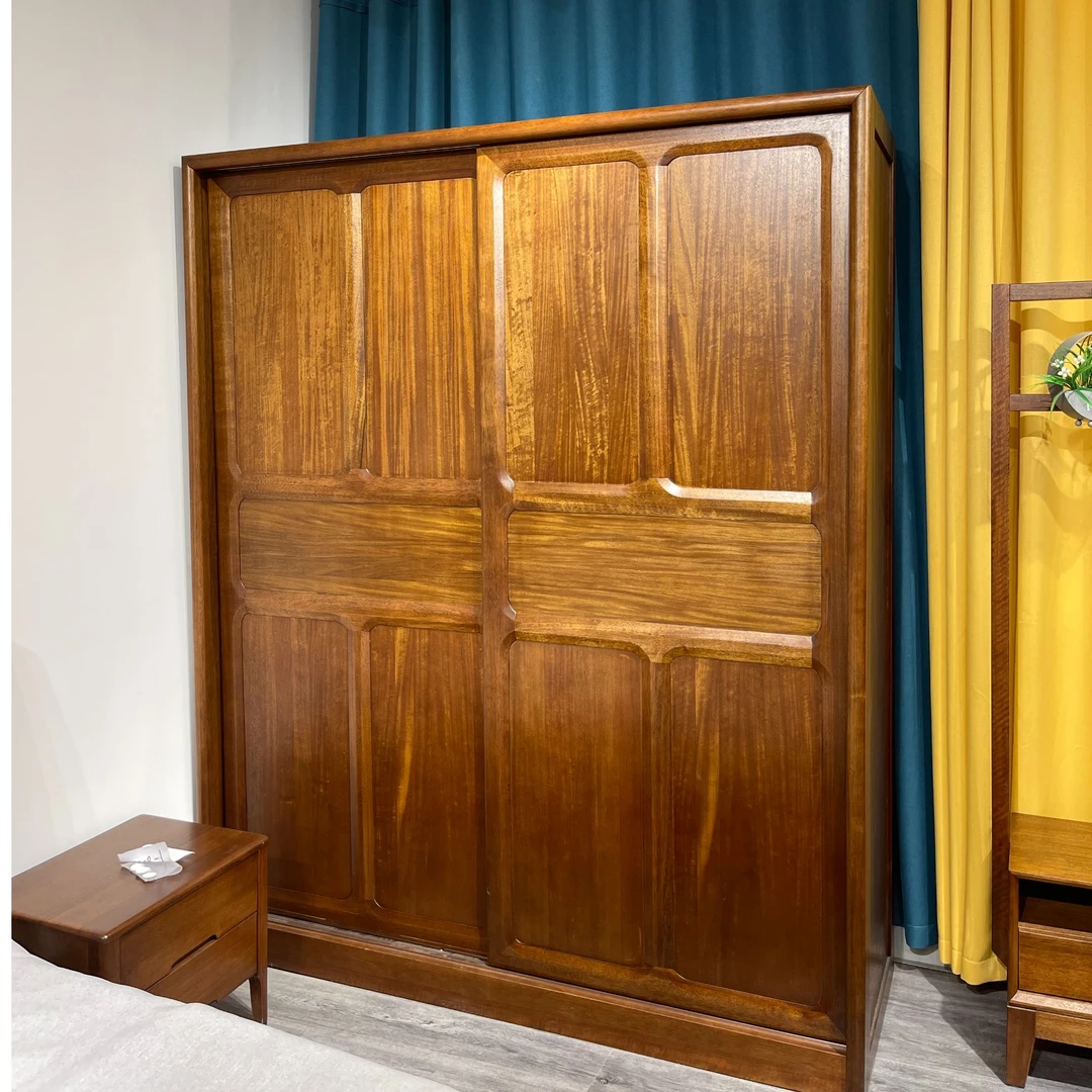 新中式衣柜中式胡桃木衣柜推拉门衣柜家用卧室趟门大衣柜包安装