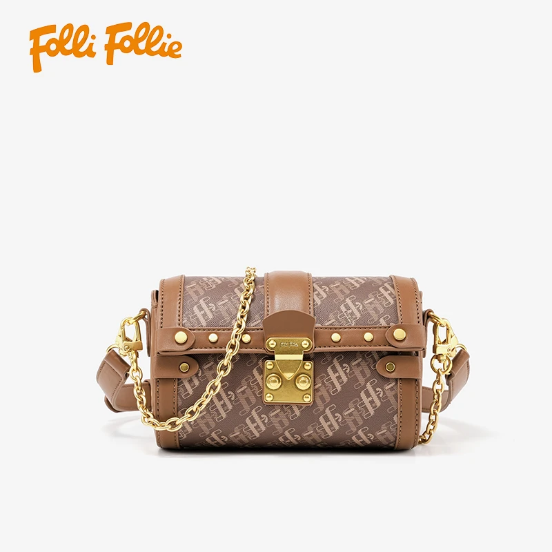 follifollie巴比龙单肩包轻奢百搭斜挎手提包腋下圆筒包时尚复古