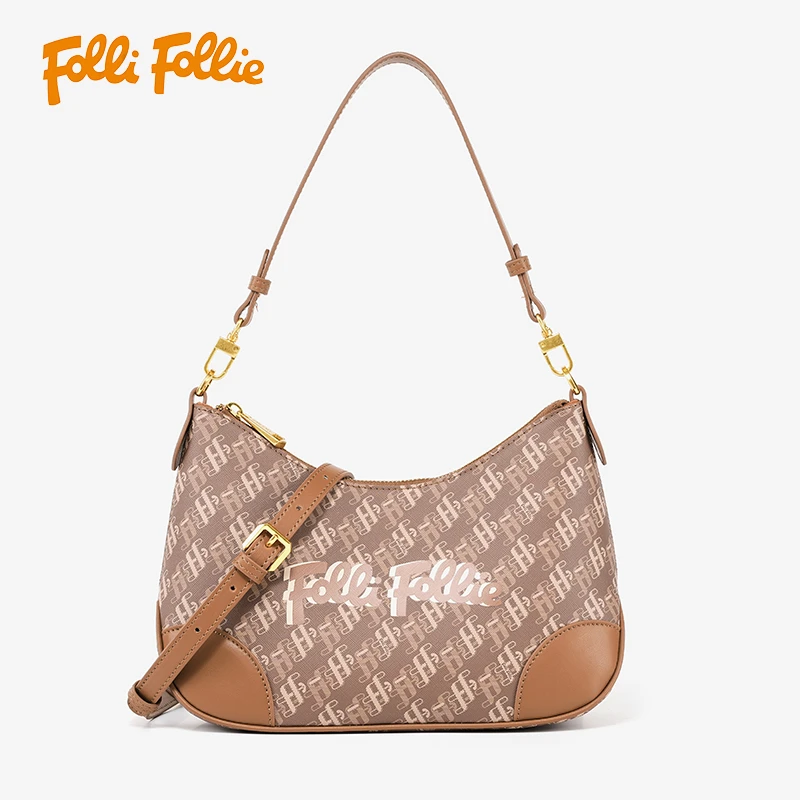 follifollie牛角包轻奢百搭复古单肩腋下包女士肩包斜跨小众休闲