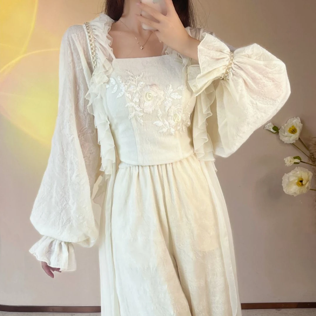 【设计师品牌】YINGCHOI烟波画船羊毛蕾丝三件套21019连衣裙吊带