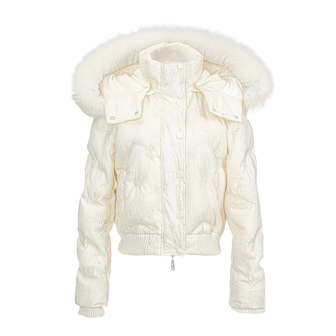 【设计师品牌】YINGCHOI 簪 白色绣花短款狐狸毛鹅绒服 61347