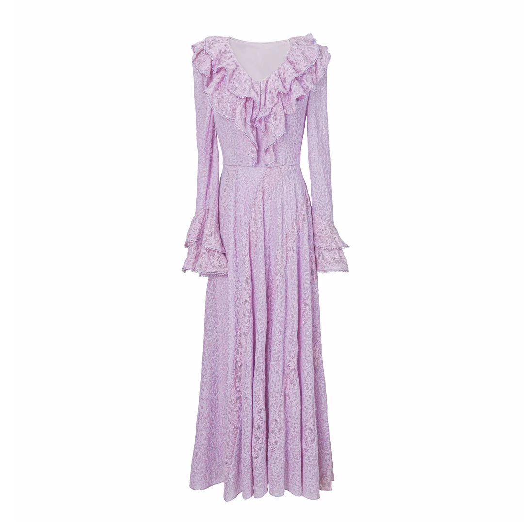 【设计师品牌】YINGCHOI 桥下秋波 两色荷叶边连衣裙 31762