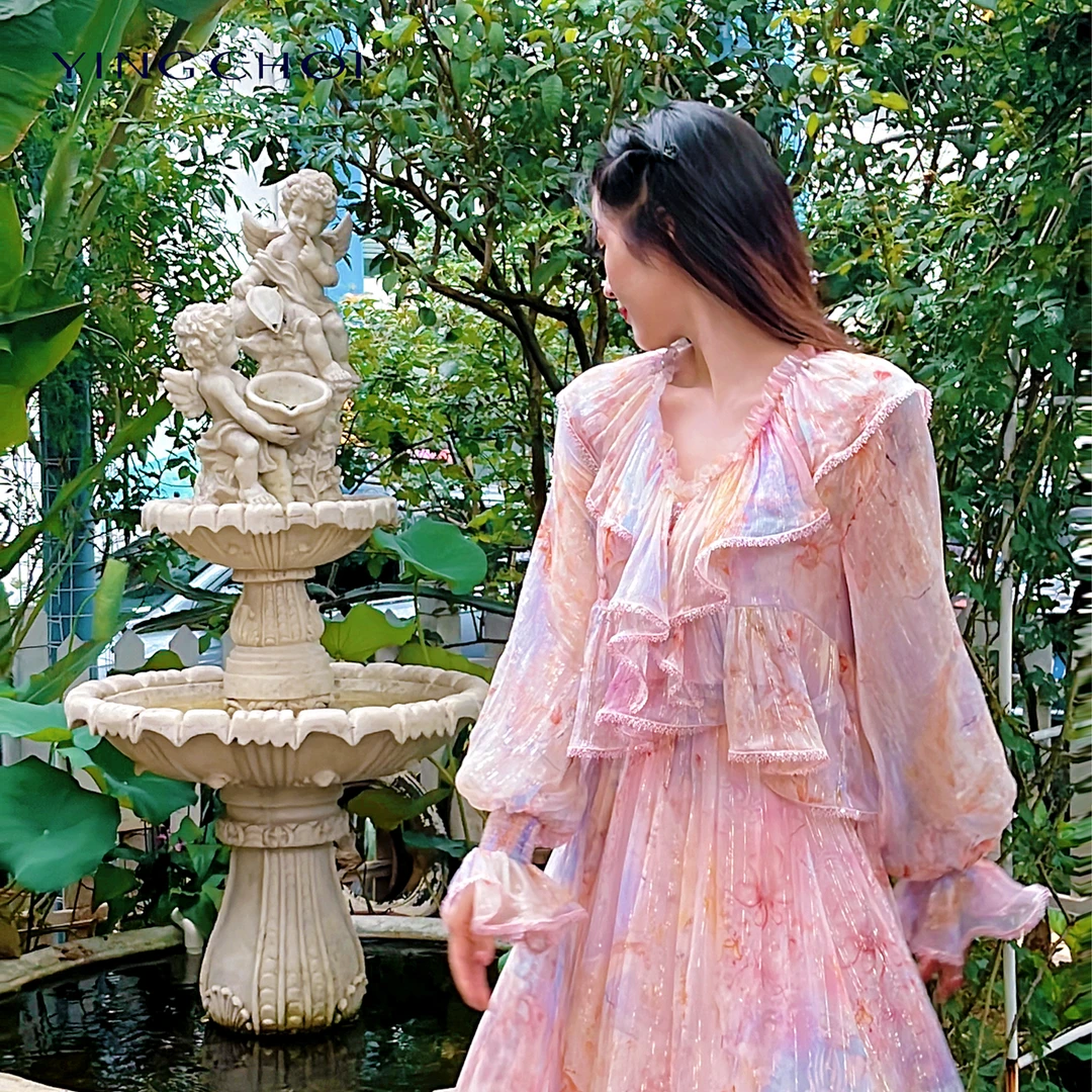 【檀樱倚扇】YINGCHOI 粉紫色桑蚕丝狐狸印花套装 21598/71456