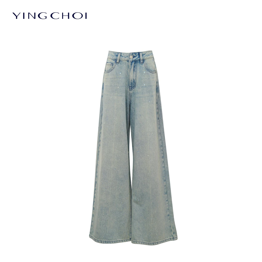 【小呆鸟专享】 YINGCHOI 两色烫钻阔腿牛仔裤  YCMSP41610D