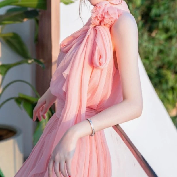 【设计师品牌】YINGCHOI春日出逃浅橘粉真丝订花套装20021/70004