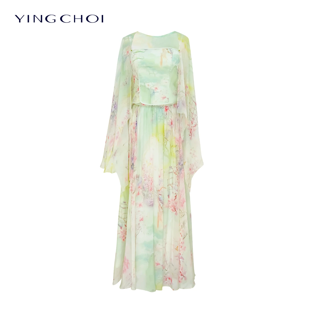 【桃花留晚色】YINGCHOI 绿色桑蚕丝国风三件套 61527/21569/71443