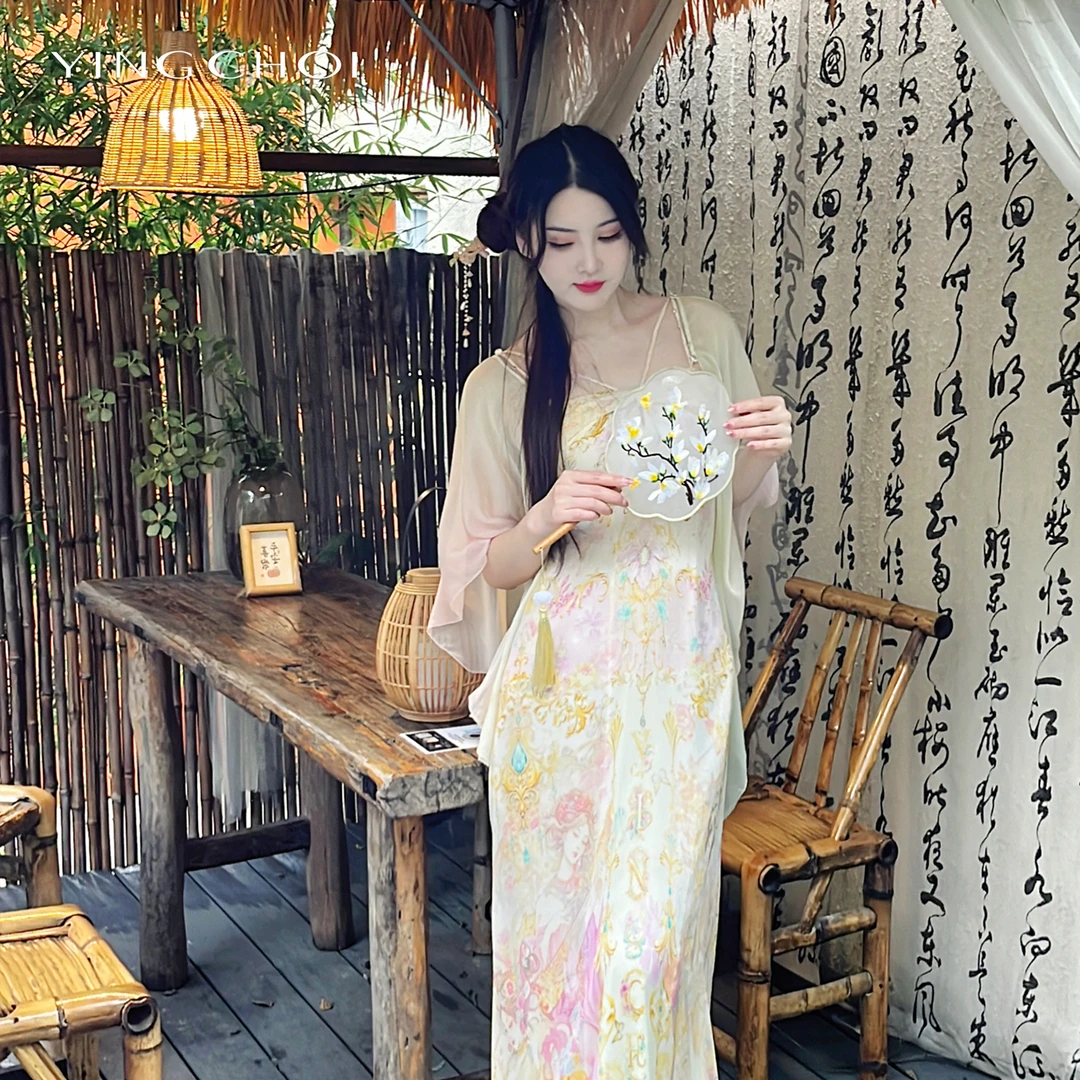 【彭彭echo专属】YINGCHOI四大美人乔其吊带裙32157