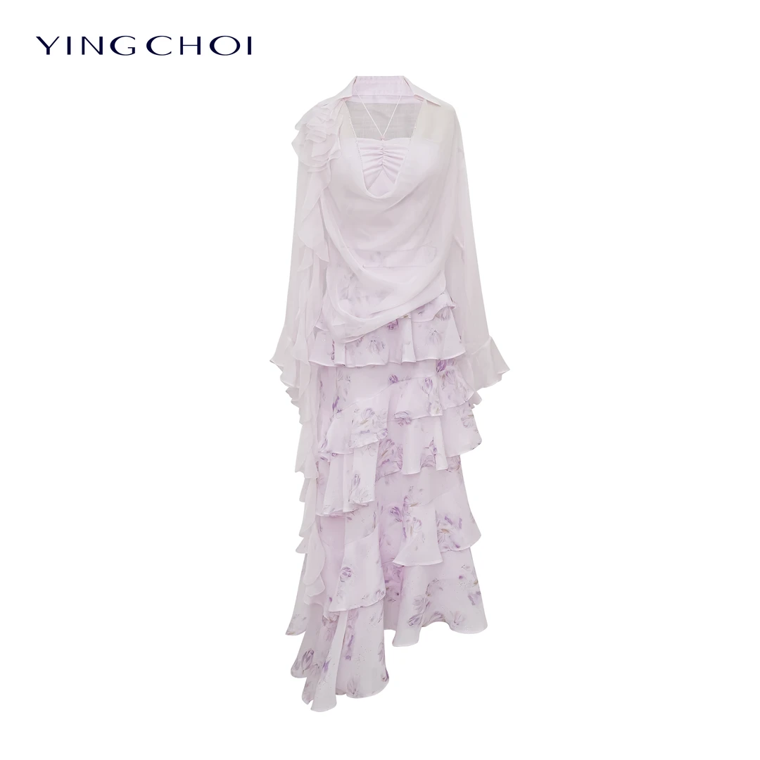 【梨花淡妆】YINGHCOI 粉紫色衬衫荡领半裙套装 21557/71408