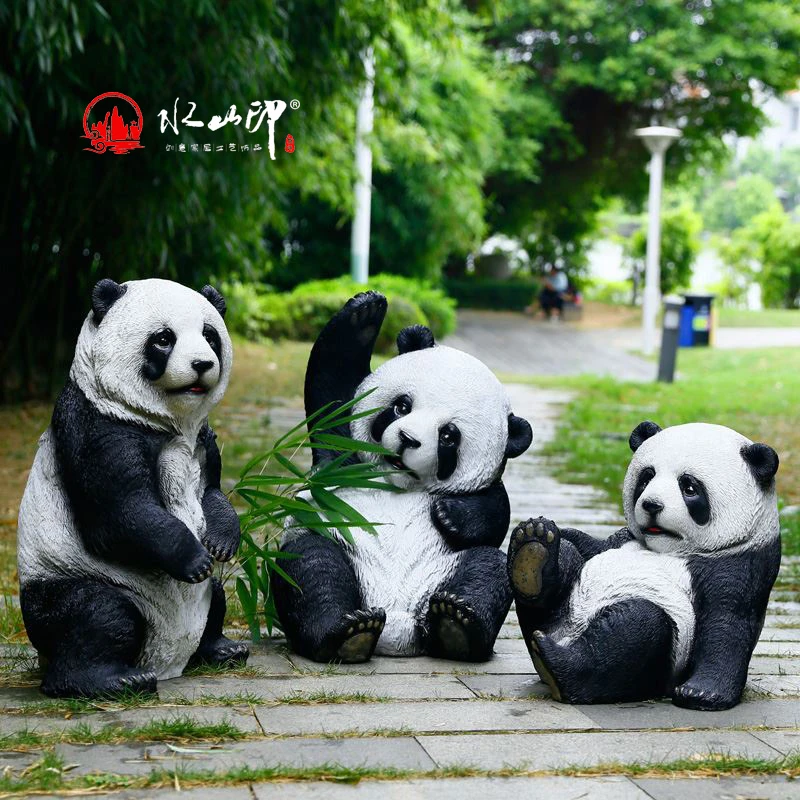 玻璃钢户外仿真熊猫雕塑园林商场庭院景观创意装饰摆件