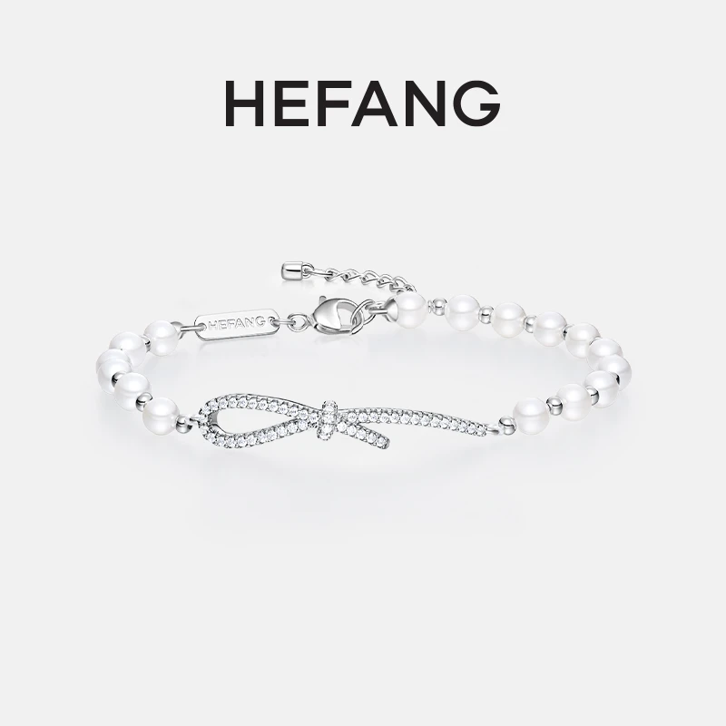 HEFANG 925银合成锆石手链 优雅丝带手链小众百搭手绳婚礼