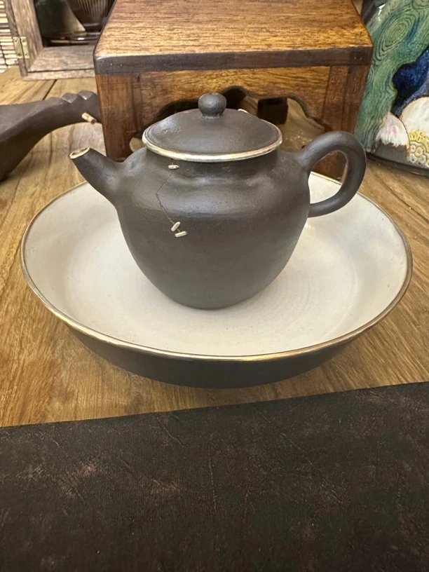 王力科老师锯钉包银壶复古陶瓷全手工天青干泡