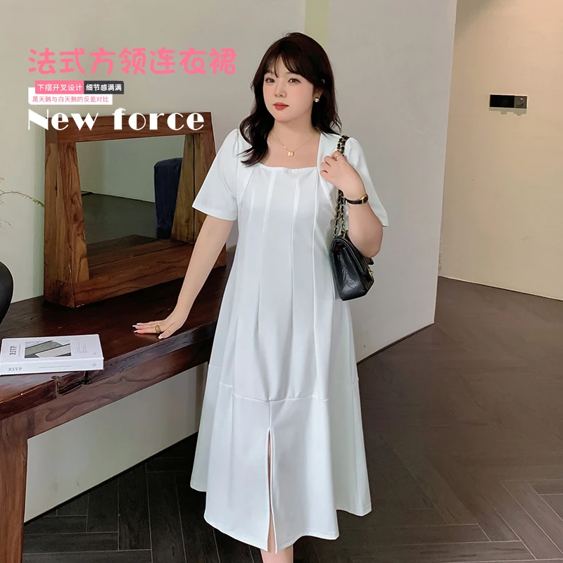 【霏霏推荐】夏季法式方领气质收腰开叉连衣裙-【Y-215】