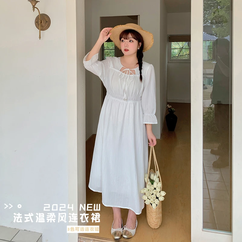 【涵胖胖】清*显瘦小众2024年女装连衣裙气质法式温柔风长裙-8537