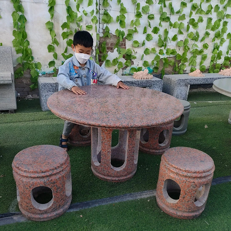 天然大理石花岗岩石桌石凳一套户外庭院花园家用阳台石头圆形桌椅