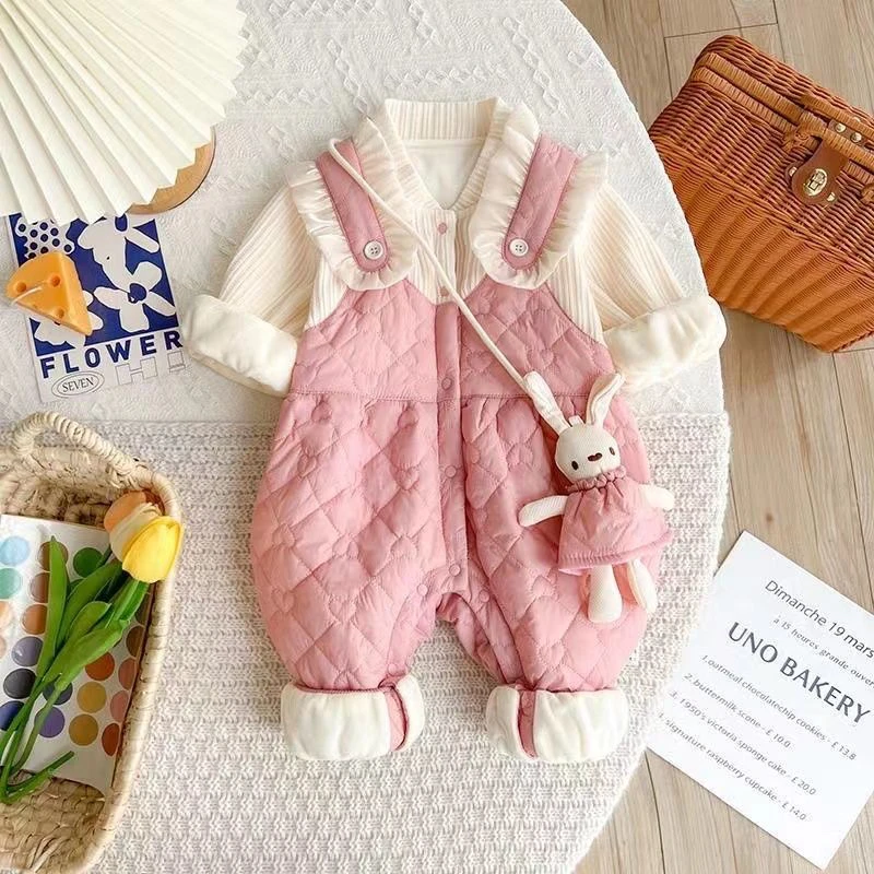 婴儿秋冬衣服女宝宝连体衣公主超萌满月百天周岁礼服加绒外出哈衣