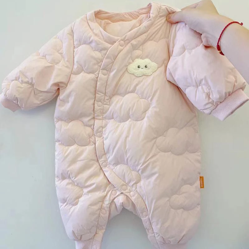 婴儿冬季连身衣可爱轻薄加绒夹棉新生儿爬服超萌宝宝冬装外出服