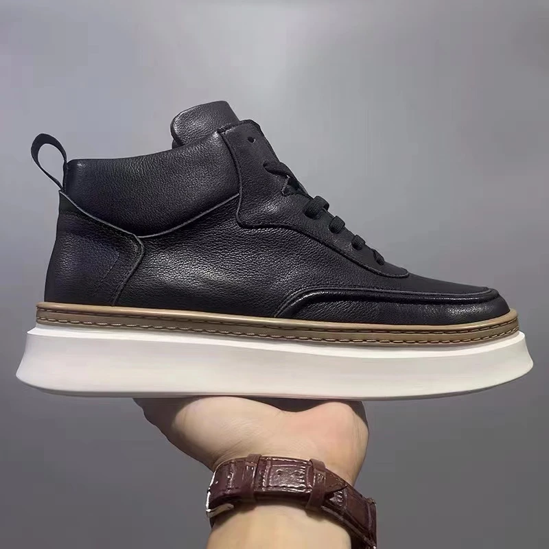 2024秋冬广州高帮真皮男靴中邦休闲男鞋冬季时尚潮流男士靴百搭