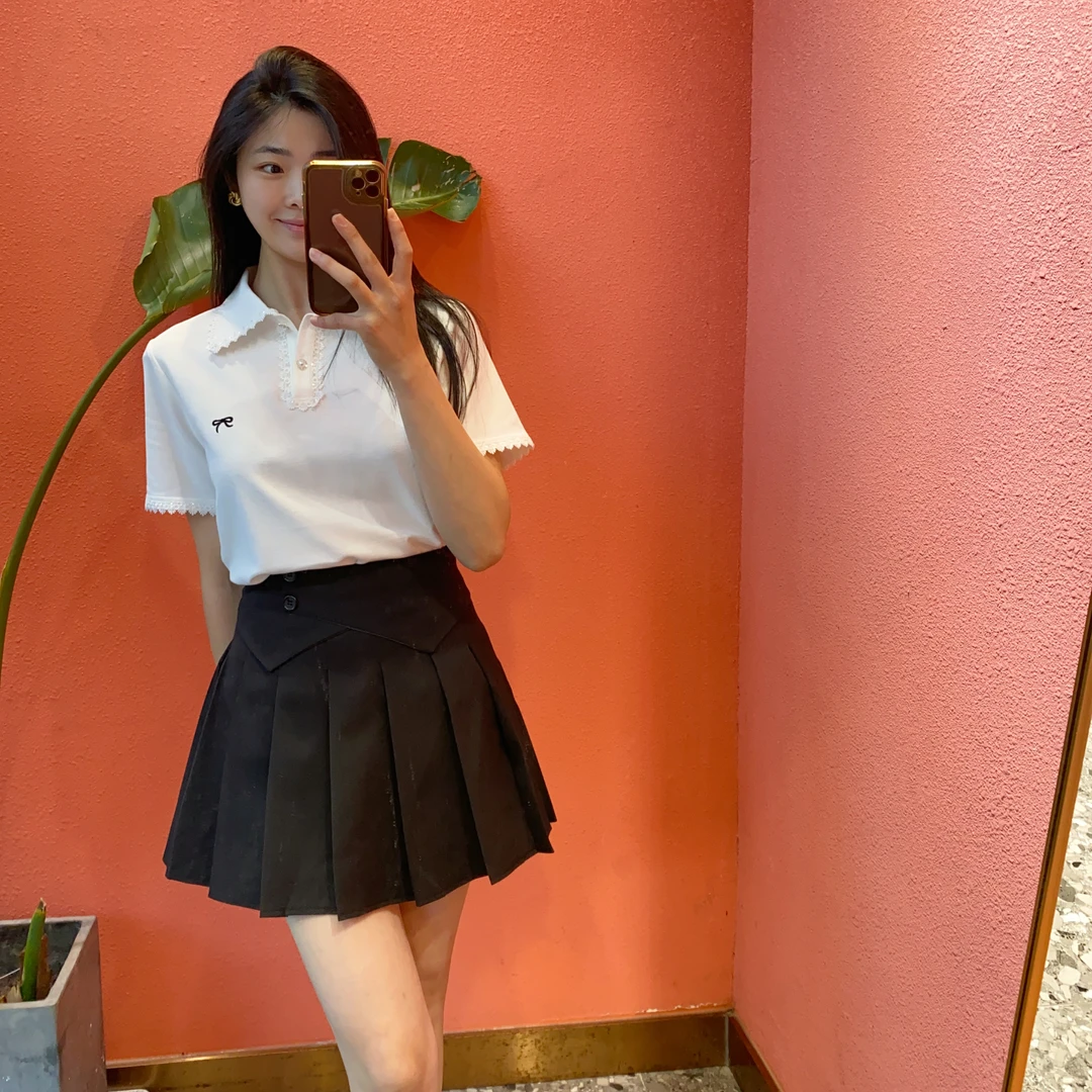 （默茗服装）三好学生蕾丝Polo领上衣