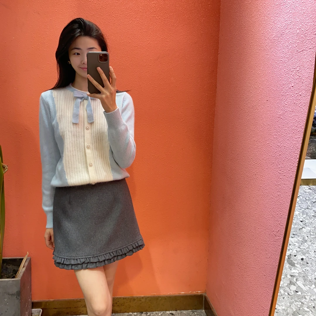 （默茗服装）韩系花边毛呢半裙