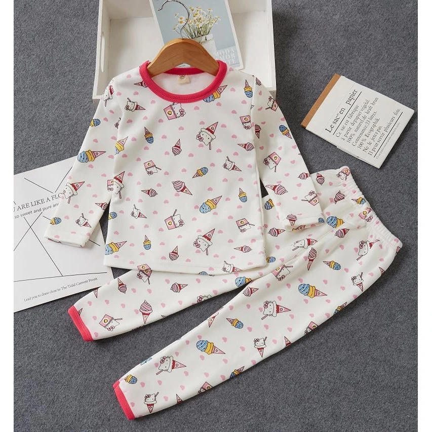 2023秋冬季儿童家居保暖睡衣全棉家居套装中小童圆领加绒童套装