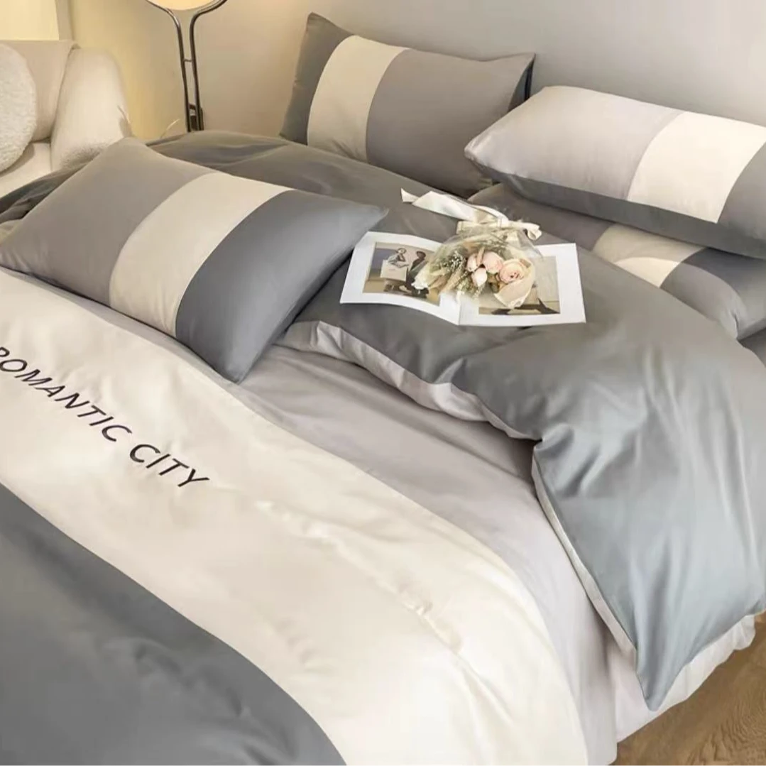 冬羚鸟-YG17-凉感冰淇淋撞色床笠款四件套-QZDY