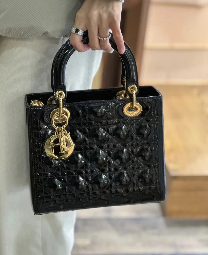 95新 DIOR/迪奥 Rose/迪奥黑金漆皮五格戴妃781846