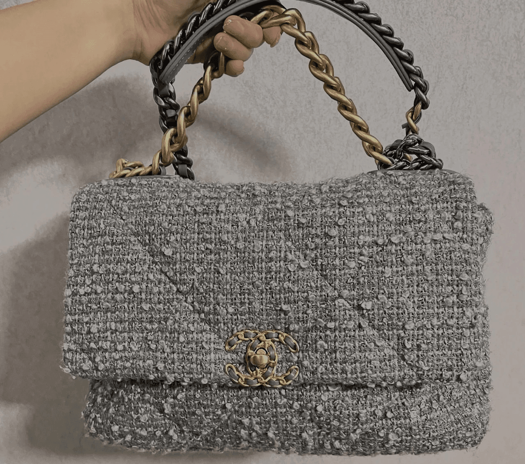 95新 Chanel/香奈儿 Rose/Chanel/香奈儿19bag灰色金扣中号784683