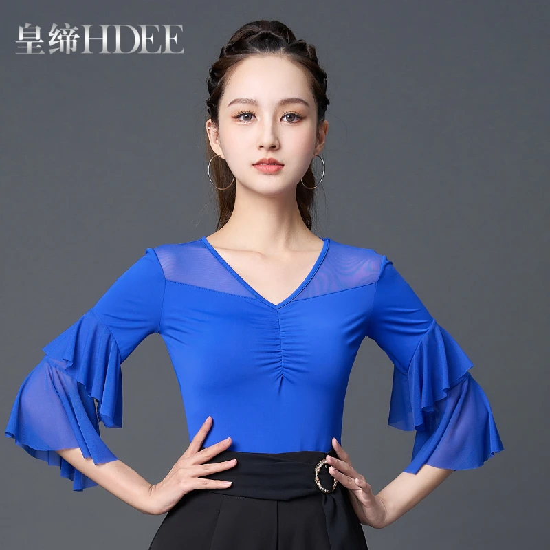 皇缔舞伊摩登舞上衣新款女成人春夏短袖舞蹈服国标舞上装表演服装