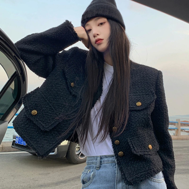 黑色小香风外套女韩版型2024春季新款名媛上衣短款秋冬外套女