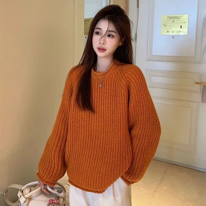 【秋季新款】慵懒风时尚软糯针织毛衣女休闲宽松显瘦套头百搭韩版