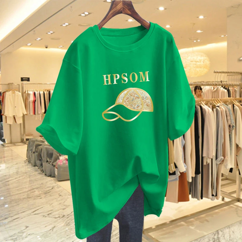 欧货大版中长款短袖恤女夏季宽松百搭半袖显瘦减龄大码上衣