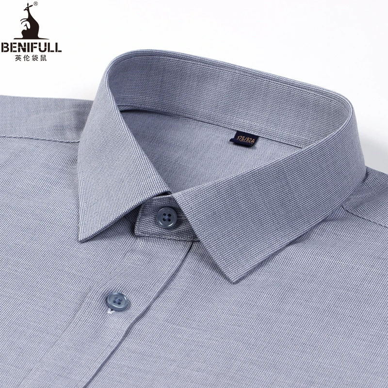 【大肚遮肉】英伦袋鼠春夏长袖衬衫男遮肚商务男装男士衬衣纯色职业