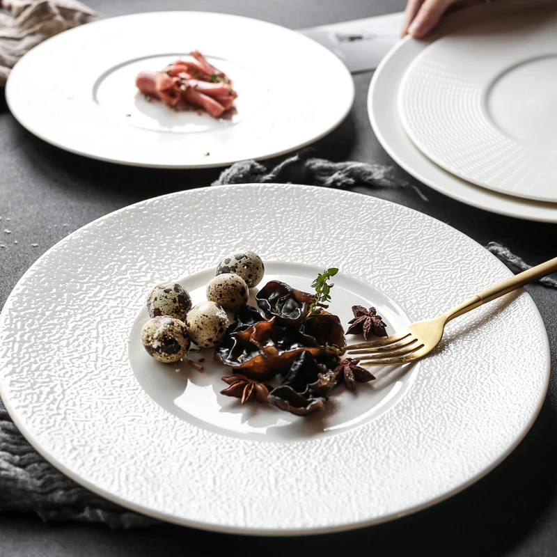 [直播]西餐牛排意面大平盘超圆纯白色酒店餐厅陶瓷餐具创意盘子