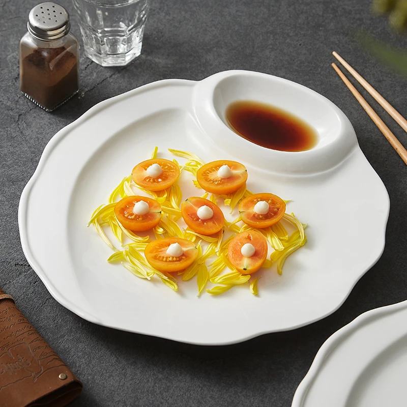 造器饺子盘家用创意餐具高级感酒店餐厅子母菜盘白灼虾盘带醋碟子