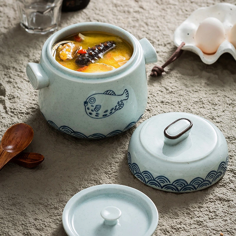 【直播】日式炖盅隔水炖家用陶瓷蒸锅炖罐双耳带盖养生汤盅酒店餐厅