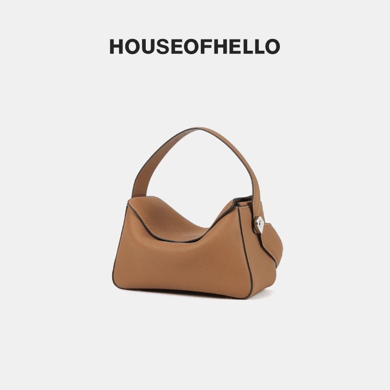 HOUSEOFHELLO经典枕头包荔枝纹时尚轻奢斜跨设计师女包牛皮托特包