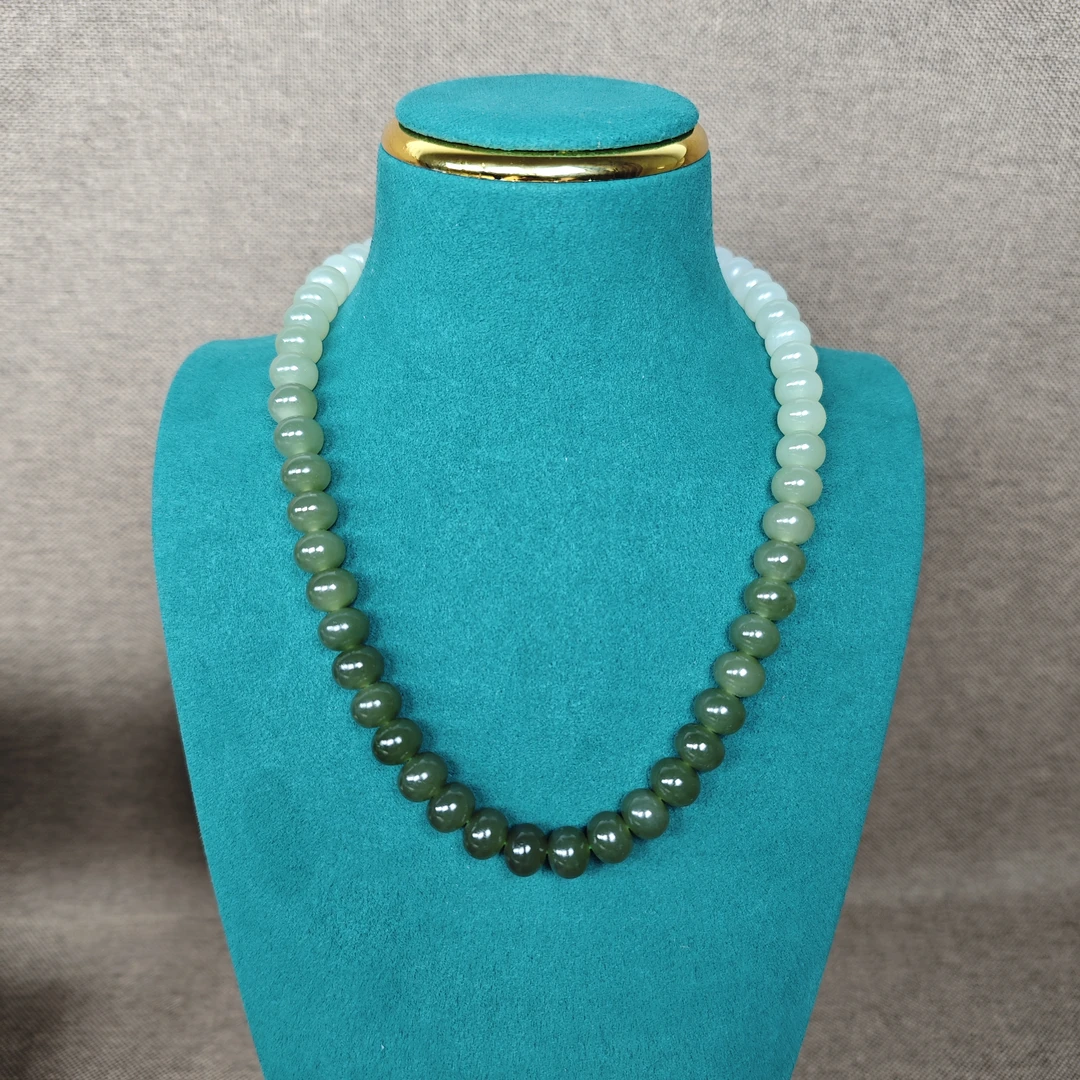 和田玉青海料渐变项链