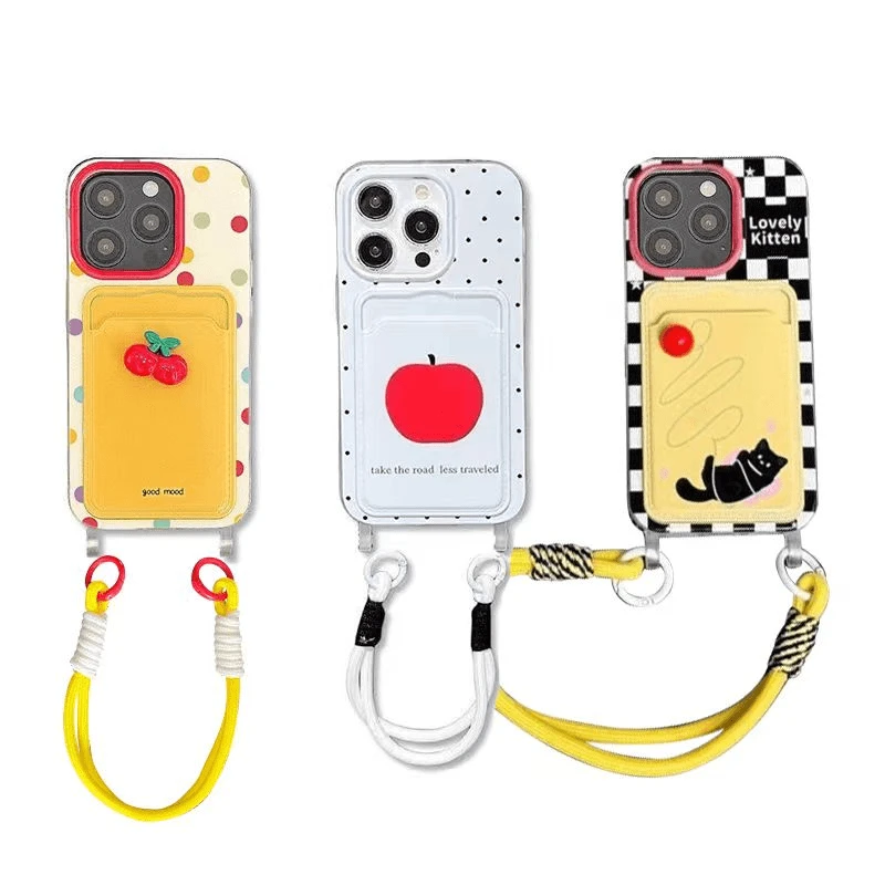 趣味波点卡包适用于iPhone15手机壳14斜挎绳华为/小米防摔保护套