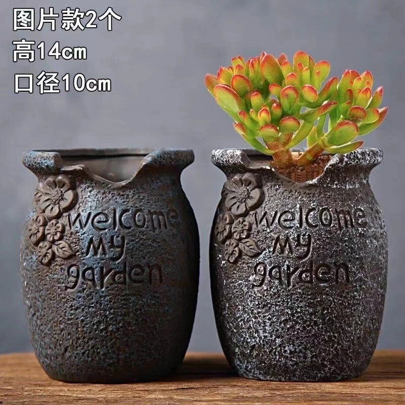 手工陶罐粗陶花瓶多肉花盆复古花瓶花器土陶罐瓦罐缺口清仓特价
