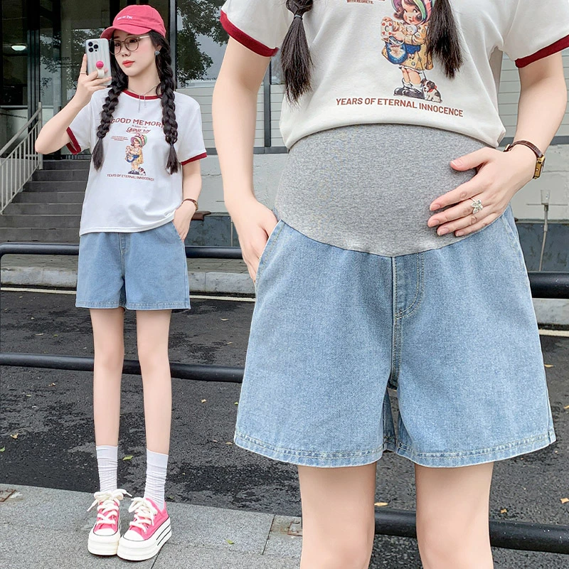 孕妇牛仔短裤女夏季薄款外穿裤子大码夏装宽松五分阔腿打底裤托腹
