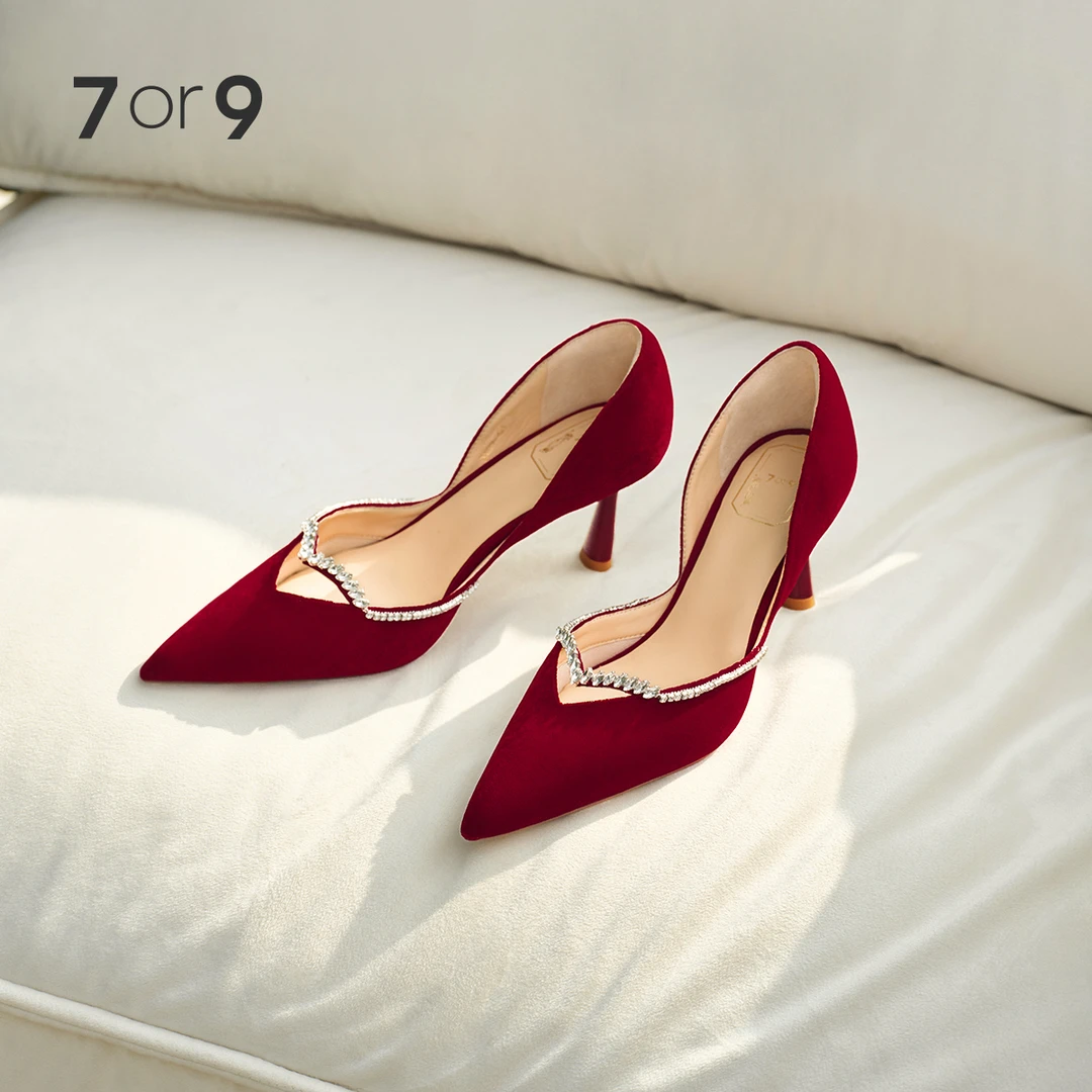 7or9霞光&初雪婚鞋女不累脚中式婚鞋女秀禾鞋细跟高跟鞋订婚鞋