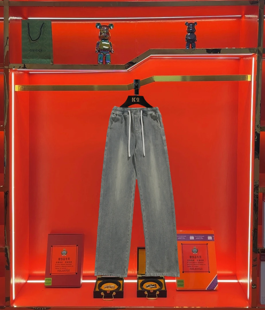 FEELJUSTGO【星空纹】美式牛仔裤直筒抽绳港风男牛仔裤子休闲裤男