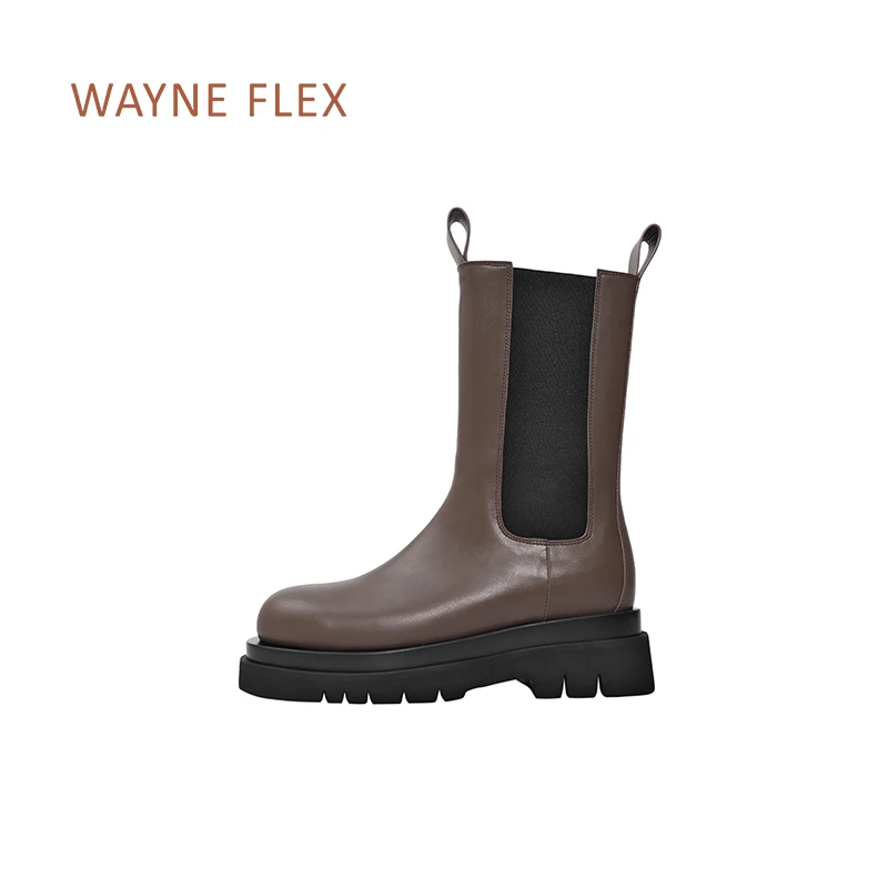 美国Wayne Flex韦恩烟筒厚底短英伦切尔西靴春夏牛皮增高中筒6213