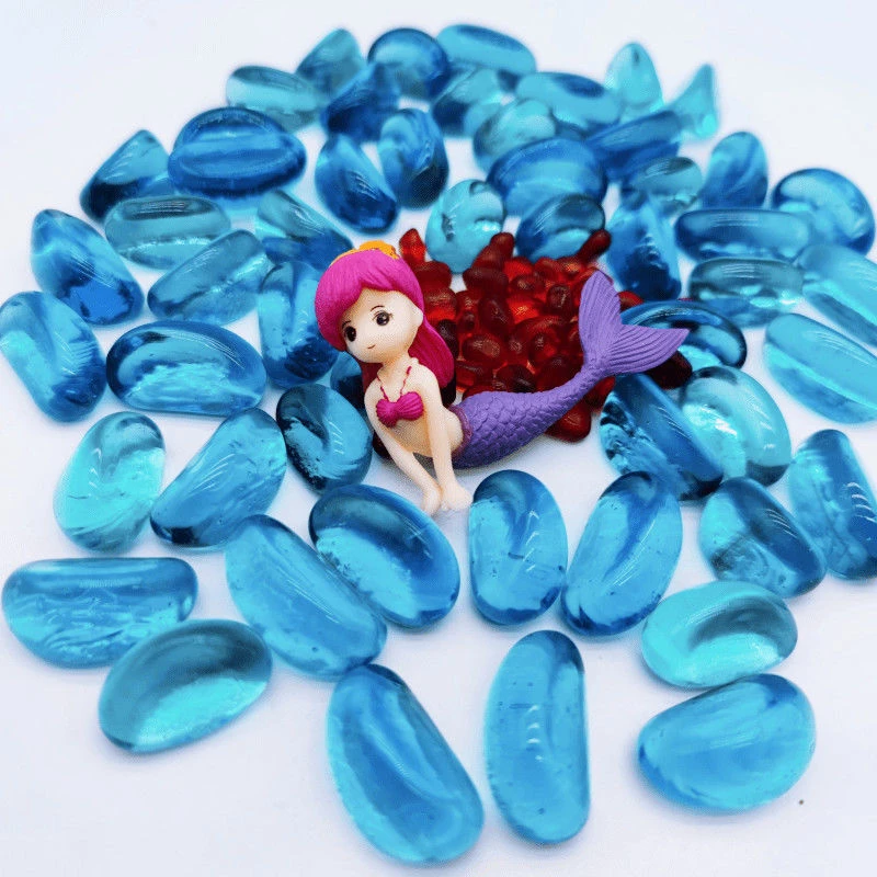 蓝色腰果石头鱼缸玻璃珠玻璃砂宝石蓝水晶石水族箱造景玻璃石